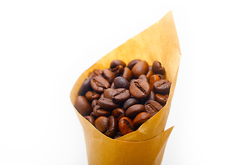 Image showing espresso coffee beans on a paper cone