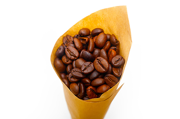 Image showing espresso coffee beans on a paper cone