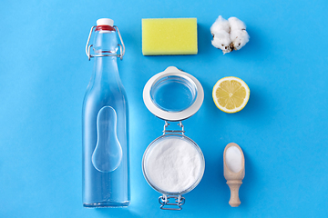 Image showing lemon, washing soda, vinegar, sponge and cotton