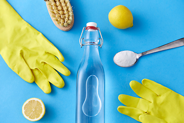 Image showing vinegar, lemons, washing soda, gloves and brush