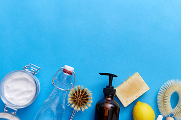 Image showing lemons, soap, washing soda, vinegar and brushes