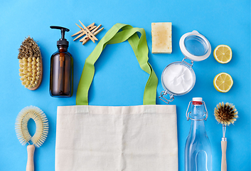 Image showing natural cleaning supplies and canvas tote bag