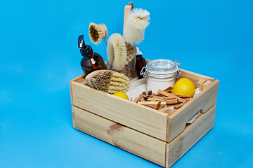Image showing box with clothespins and natural cleaning supplies