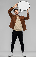 Image showing happy man with speech bubble over grey background