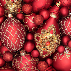 Image showing Abstract Christmas Background with Luxury Red and Gold Decoratio