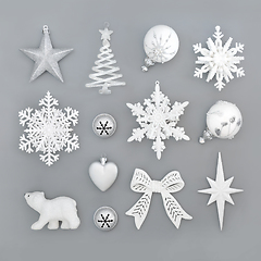 Image showing Christmas Silver and Frosted White Bauble Decorations