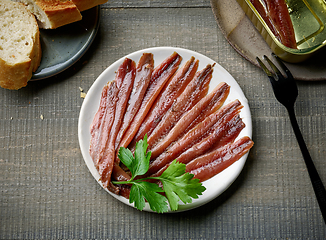 Image showing plate of canned anchovies