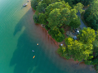 Image showing aerial over lake hartwell south carolina and georgia line at sun