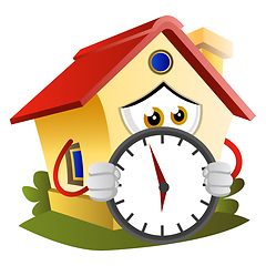 Image showing House is holding a clock, illustration, vector on white backgrou