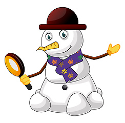 Image showing Snowman with magnifying glass illustration vector on white backg