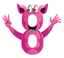 Image showing Pink monster in number eight shape with hands up illustration ve