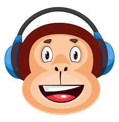 Image showing Monkry is listening music, illustration, vector on white backgro