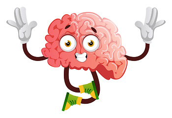 Image showing Brain sitting with hands raised, illustration, vector on white b