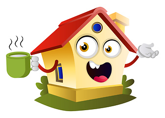 Image showing House is having a cup of tea, illustration, vector on white back