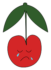 Image showing A sad red cherry in tears vector or color illustration