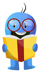 Image showing Blue cartoon caracter with book and glasses illustration vector 