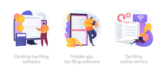 Image showing Desktop tax filing software vector concept metaphors.