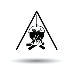 Image showing Icon of fire and fishing pot