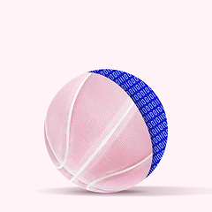 Image showing Contemporary modern art collage with unusual pink basket-ball.