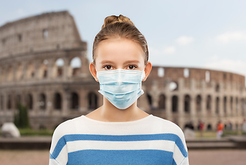 Image showing teenage girl in medical mask over coliseum, italy