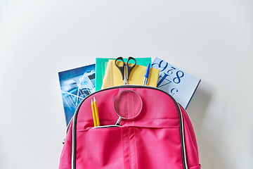 Image showing backpack with books and school supplies