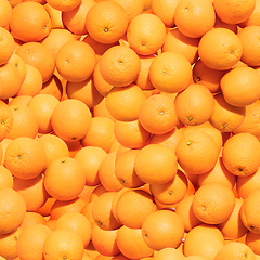 Image showing Pattern made from bunch of oranges. Top view, flat design. Healthy food.