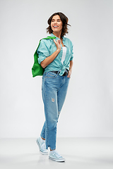 Image showing woman with reusable canvas bag for food shopping