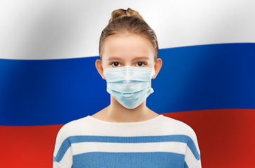 Image showing teenage girl in medical mask over flag of russia