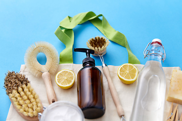 Image showing natural cleaning supplies and canvas tote bag