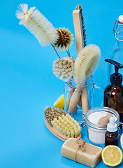 Image showing lemons, soap, washing soda, vinegar and brushes