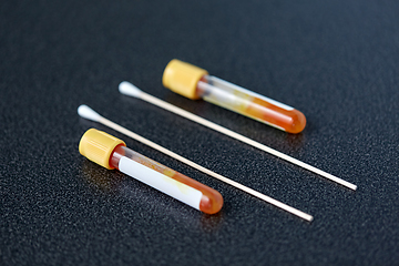 Image showing test tubes with blood plasma and cotton swabs