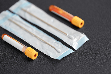 Image showing test tubes with blood plasma and cotton swabs