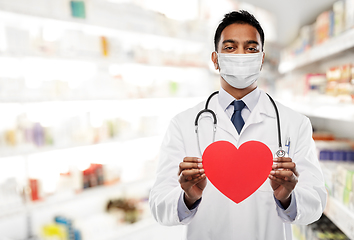 Image showing indian male doctor in mask with red heart shape