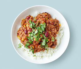 Image showing plate of rice and chili con carne