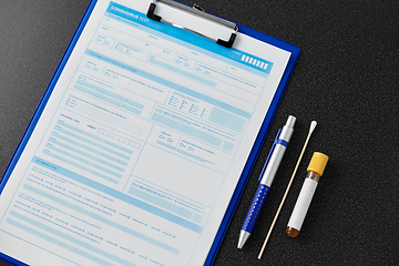 Image showing medical report, test tube, cotton swab and pen