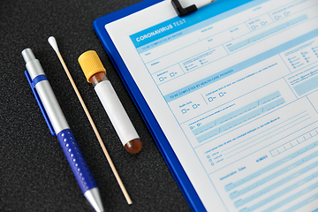 Image showing medical report, test tube, cotton swab and pen