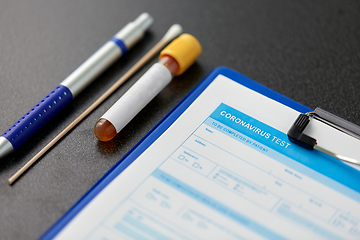 Image showing medical report, test tube, cotton swab and pen