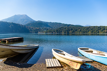 Image showing Mount Kirishima and boat