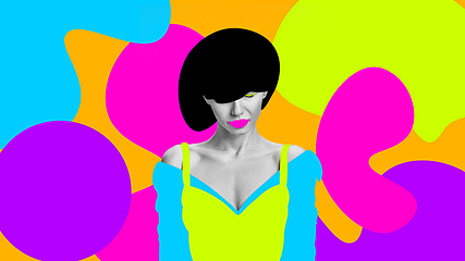 Image showing Portrait of a beautiful young woman with bright colorful painted design, flyer