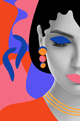 Image showing Portrait of a beautiful young woman with bright colorful painted design