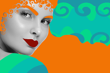 Image showing Portrait of a beautiful young woman with bright colorful painted design