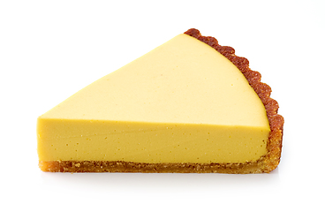 Image showing slice of fresh vegan mango cake