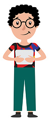 Image showing Cartoon teen boy holding the tablet illustration vector on white