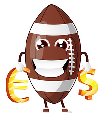 Image showing Rugby ball is holding monetary signs, illustration, vector on wh