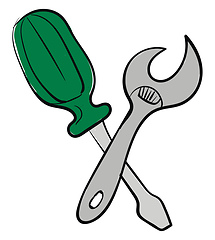 Image showing Screwdriver and ajustable wrench illustration vector on white ba