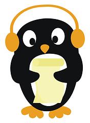 Image showing Cute little penguin listening to music vector or color illustrat
