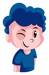 Image showing Boy with a blue curly hair winking illustration vector on white 