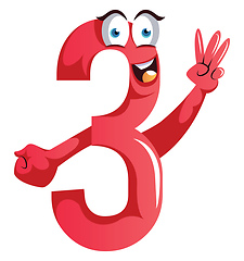 Image showing Number three monster showing three fingers illustration vector o