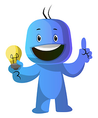 Image showing Blue cartoon caracter with lightbulb illustration vector on whit