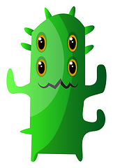 Image showing Four-eyed green monster with thorns illustration vector on white